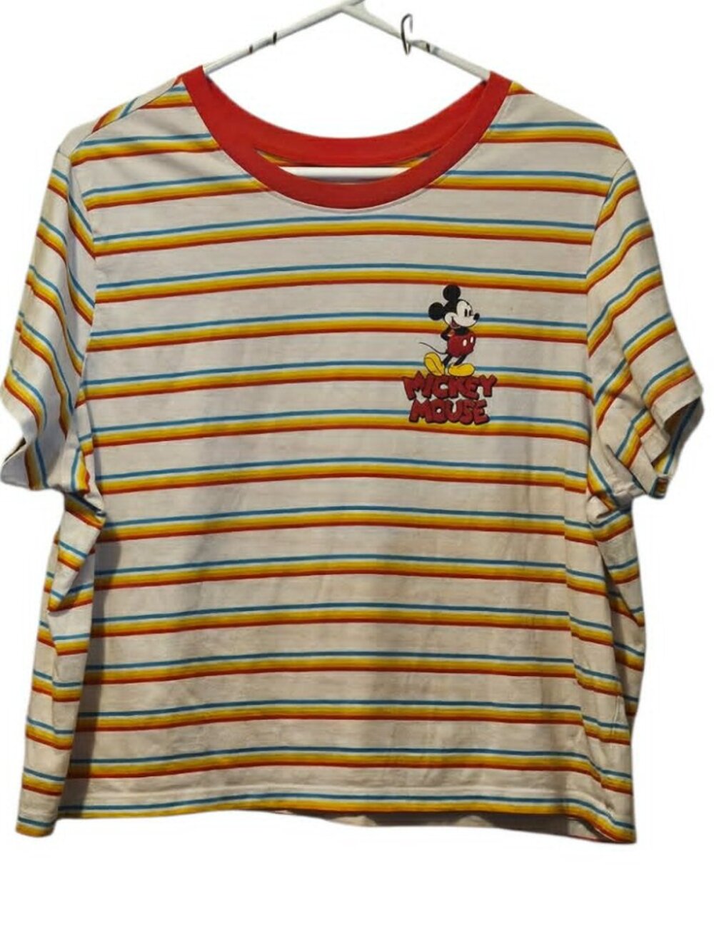 Disney Mickey Mouse Ringer Striped Colorful Cropped T-Shirt Size XXXL 21